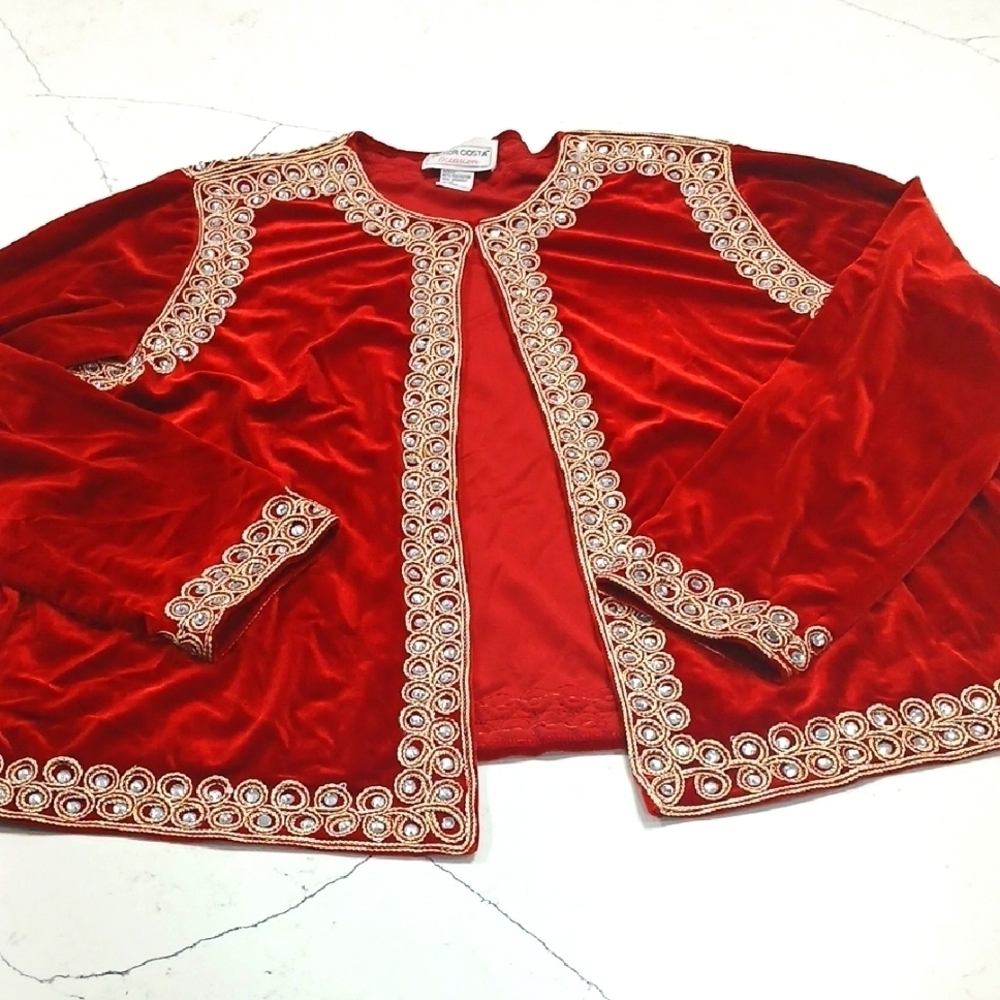 Victor Acosta  Red Velvet Embellished Jacket, 1X , pre-owned excellent condition